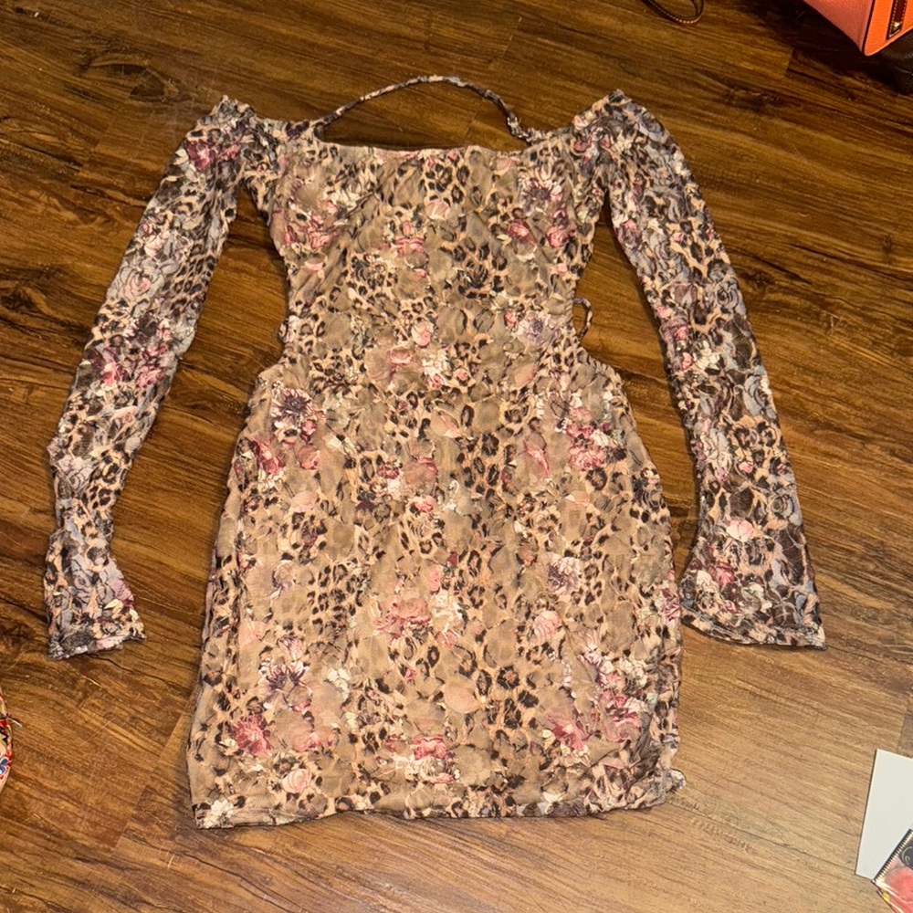 FashionNova lace leopard Backless Dress